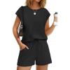 imageWIHOLL Two Piece Sets for Women Summer Crew Neck Lounge Short Sets Cap Sleeve Drawstring Sweatsuit with Pocket1black
