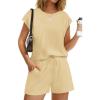 imageWIHOLL Two Piece Sets for Women Summer Crew Neck Lounge Short Sets Cap Sleeve Drawstring Sweatsuit with Pocket3yellow