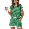 imageWIHOLL Two Piece Sets for Women Summer Lounge Short Sets Cap Sleeve Crew Neck Sweatsuit with Pocket XS2XL04green White Stripe