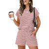 imageWIHOLL Two Piece Sets for Women Summer Lounge Short Sets Cap Sleeve Crew Neck Sweatsuit with Pocket XS2XL04pink Stripe