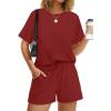 imageWIHOLL Womens 2 Piece Lounge Sets Short Sleeve TShirt and Drawstring Shorts Casual Pajamas Vacation Outfits with Pockets08red