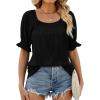 imageWIHOLL Womens Summer Tops Short Sleeve Shirts Smocked Puff Sleeve Blouses Casual Loose Fit Trendy Clothes S3XLA  Black