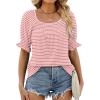 imageWIHOLL Womens Summer Tops Short Sleeve Shirts Smocked Puff Sleeve Blouses Casual Loose Fit Trendy Clothes S3XLA  Pink Stripe