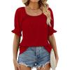 imageWIHOLL Womens Summer Tops Short Sleeve Shirts Smocked Puff Sleeve Blouses Casual Loose Fit Trendy Clothes S3XLA  Red