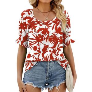 imageWIHOLL Womens Summer Tops Short Sleeve Shirts Smocked Puff Sleeve Blouses Casual Loose Fit Trendy Clothes S3XLB  Bohemian Floral