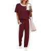 imageWIHOLL 2 Piece Lounge Sets for Women Matching Set Summer Outfits Short Sleeve Tops Wide Leg Pants with PocketsWinered