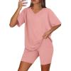 imageWIHOLL 2 Piece Lounge Sets for Women Summer Oversized Tshirts Biker Shorts Casual Airport Vacation OutfitsPink