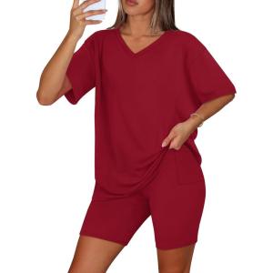 imageWIHOLL 2 Piece Lounge Sets for Women Summer Oversized Tshirts Biker Shorts Casual Airport Vacation OutfitsWinered