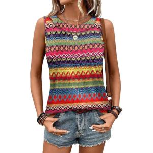 imageWIHOLL Tank Tops for Women Summer Outfits 2026 Crew Neck Casual Sleeveless Shirts Blouses ClothesStripes Multicolor