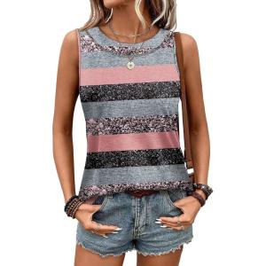 imageWIHOLL Tank Tops for Women Summer Outfits 2026 Crew Neck Casual Sleeveless Shirts Blouses ClothesStripes Pink