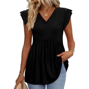 imageWIHOLL Womens Summer Tops 2026 Babydoll Shirts Ruffle Sleeve Spring Outfits Dressy Casual BlousesBlack