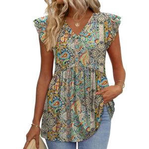 imageWIHOLL Womens Summer Tops 2026 Babydoll Shirts Ruffle Sleeve Spring Outfits Dressy Casual BlousesBoho