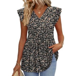 imageWIHOLL Womens Summer Tops 2026 Babydoll Shirts Ruffle Sleeve Spring Outfits Dressy Casual BlousesFloral Black