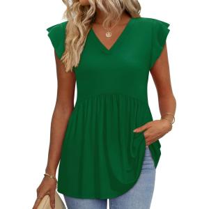 imageWIHOLL Womens Summer Tops 2026 Babydoll Shirts Ruffle Sleeve Spring Outfits Dressy Casual BlousesGreen