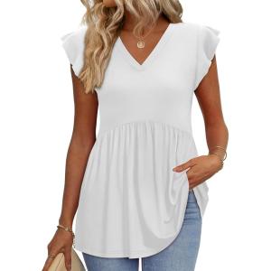 imageWIHOLL Womens Summer Tops 2026 Babydoll Shirts Ruffle Sleeve Spring Outfits Dressy Casual BlousesWhite