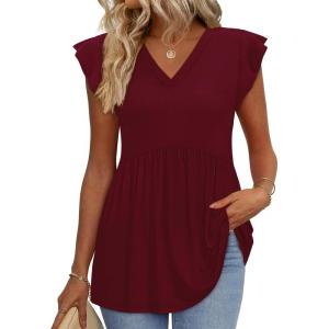 imageWIHOLL Womens Summer Tops 2026 Babydoll Shirts Ruffle Sleeve Spring Outfits Dressy Casual BlousesWinered