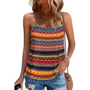 image:imageWIHOLL Womens Tank Tops Beaded Spaghetti Strap Cami Flowy Scoop Neck Sleeveless Summer Beach Vacation Clothes02  Boho Stripe