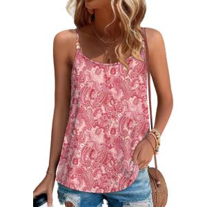 image:imageWIHOLL Womens Tank Tops Beaded Spaghetti Strap Cami Flowy Scoop Neck Sleeveless Summer Beach Vacation Clothes04  Red Floral