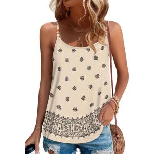 image:imageWIHOLL Womens Tank Tops Beaded Spaghetti Strap Cami Flowy Scoop Neck Sleeveless Summer Beach Vacation Clothes05  Beige Print