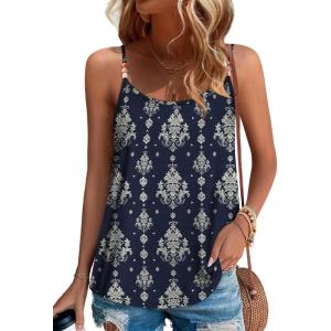 image:imageWIHOLL Womens Tank Tops Beaded Spaghetti Strap Cami Flowy Scoop Neck Sleeveless Summer Beach Vacation Clothes06  Navy Print