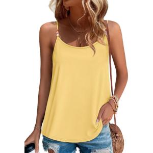 image:imageWIHOLL Womens Tank Tops Beaded Spaghetti Strap Cami Flowy Scoop Neck Sleeveless Summer Beach Vacation Clothes12  Pale Yellow