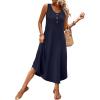 image:imageWIHOLL Summer Dresses for Women Button Front Sleeveless Casual Midi Dress Beach Vacation Sundresses with PocketsSolid Navy