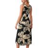 image:imageWIHOLL Summer Dresses for Women Flowy Casual Midi Dress Beach Vacation Sundresses with PocketsBlack Beige Tropical Leaves