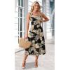 image:imageWIHOLL Summer Dresses for Women Flowy Casual Midi Dress Beach Vacation Sundresses with PocketsBlack Beige Tropical Leaves