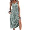 image:imageWIHOLL Summer Dresses for Women Flowy Casual Midi Dress Beach Vacation Sundresses with PocketsGreen White Print