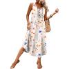 image:imageWIHOLL Summer Dresses for Women Button Front Sleeveless Casual Midi Dress Beach Vacation Sundresses with PocketsBeige Watercolor Floral