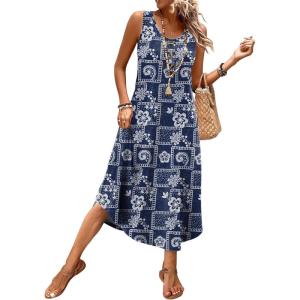 image:imageWIHOLL Summer Dresses for Women Button Front Sleeveless Casual Midi Dress Beach Vacation Sundresses with PocketsNavy Boho Print