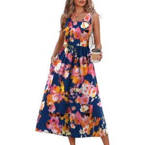 image:imageWIHOLL Summer Dresses for Women Flowy Casual Midi Dress Beach Vacation Sundresses with PocketsNavy Pink Floral