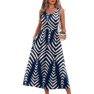 image:imageWIHOLL Summer Dresses for Women Flowy Casual Midi Dress Beach Vacation Sundresses with PocketsNavy Print