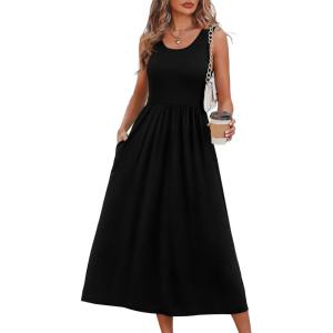 image:imageWIHOLL Summer Dresses for Women Flowy Casual Midi Dress Beach Vacation Sundresses with PocketsSolid Black