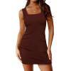 image:imageWIHOLL Womens Summer Mini Dress Graduation Party Club Cocktail Outfits Sleeveless Square Neck Bodycon DressesDark Coffee