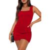 image:imageWIHOLL Womens Summer Mini Dress Graduation Party Club Cocktail Outfits Sleeveless Square Neck Bodycon DressesCute Red