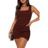 image:imageWIHOLL Womens Summer Mini Dress Graduation Party Club Cocktail Outfits Sleeveless Square Neck Bodycon DressesDark Coffee