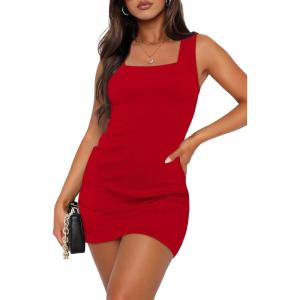image:imageWIHOLL Womens Summer Mini Dress Graduation Party Club Cocktail Outfits Sleeveless Square Neck Bodycon DressesCute Red