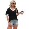 image:imageWIHOLL Womens T Shirts Loose Fit Short Sleeve Tees V Neck Color Block Summer Tops 2026 Fashion S3XL01  Black