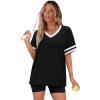 image:imageWIHOLL Womens T Shirts Loose Fit Short Sleeve Tees V Neck Color Block Summer Tops 2026 Fashion S3XL01  Black