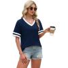 image:imageWIHOLL Womens T Shirts Loose Fit Short Sleeve Tees V Neck Color Block Summer Tops 2026 Fashion S3XL01  Blue