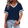 image:imageWIHOLL Womens T Shirts Loose Fit Short Sleeve Tees V Neck Color Block Summer Tops 2026 Fashion S3XL01  Blue