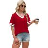 image:imageWIHOLL Womens T Shirts Loose Fit Short Sleeve Tees V Neck Color Block Summer Tops 2026 Fashion S3XL01  Red