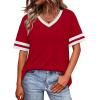 image:imageWIHOLL Womens T Shirts Loose Fit Short Sleeve Tees V Neck Color Block Summer Tops 2026 Fashion S3XL01  Red