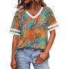 image:imageWIHOLL Womens T Shirts Loose Fit Short Sleeve Tees V Neck Color Block Summer Tops 2026 Fashion S3XL04  Hawaii Orange Blue