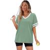 image:imageWIHOLL Womens T Shirts Loose Fit Short Sleeve Tees V Neck Color Block Summer Tops 2026 Fashion S3XL04  Light Green