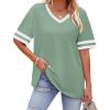 image:imageWIHOLL Womens T Shirts Loose Fit Short Sleeve Tees V Neck Color Block Summer Tops 2026 Fashion S3XL04  Light Green