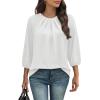 image:imageWIHOLL 34 Length Sleeve Womens Tops Pleated Front Crew Neck Blouses Dressy Casual Business Casual Spring Summer Shirts S3XL01  White
