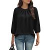 image:imageWIHOLL 34 Length Sleeve Womens Tops Pleated Front Crew Neck Blouses Dressy Casual Business Casual Spring Summer Shirts S3XL02  Black