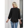 image:imageWIHOLL 34 Length Sleeve Womens Tops Pleated Front Crew Neck Blouses Dressy Casual Business Casual Spring Summer Shirts S3XL02  Black